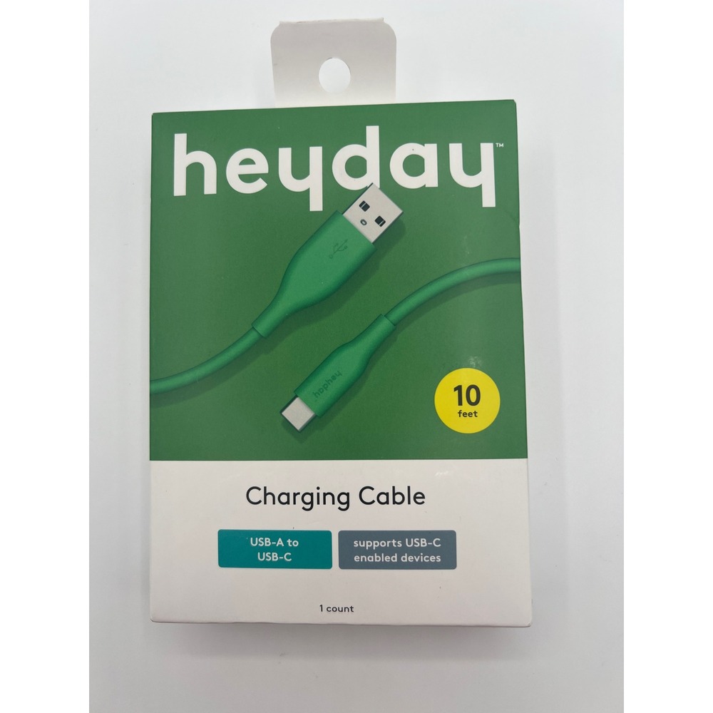 Heyday 10ft USB-A to USB-C Charging Cable Soft Touch Silicone Green